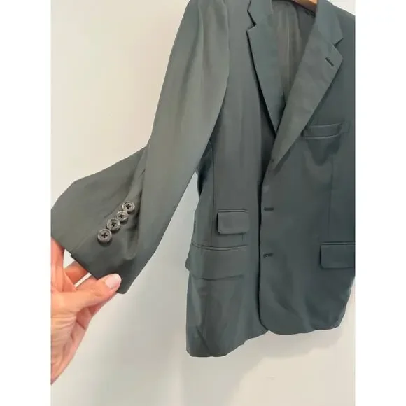 Holland & Sherry 2 Piece 3 Button Suit Dark Sage Green Pleated Pants 44 / 37 JL